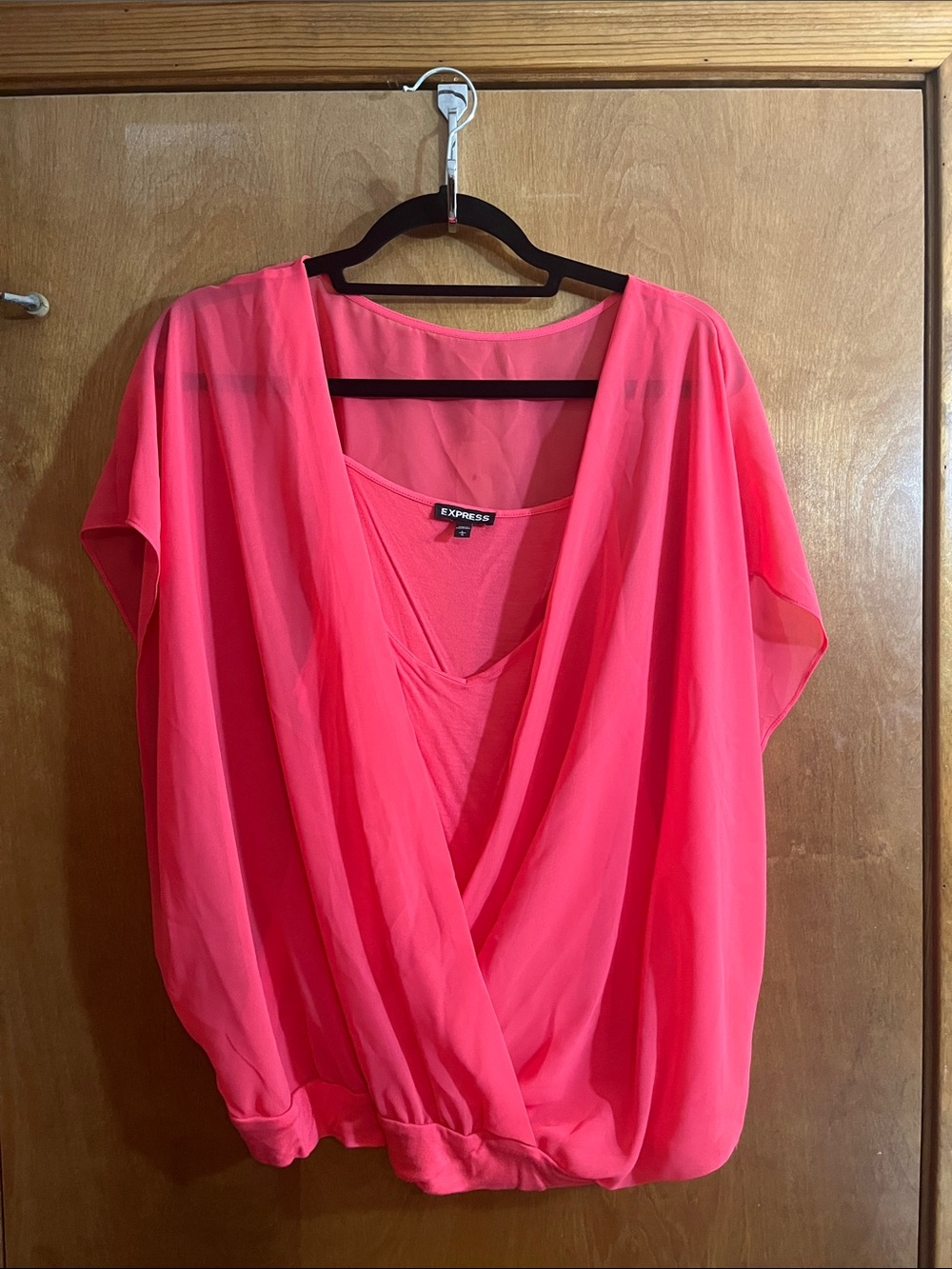 Express Large Coral Draped Surplice Blouse with cami - BUNDLE